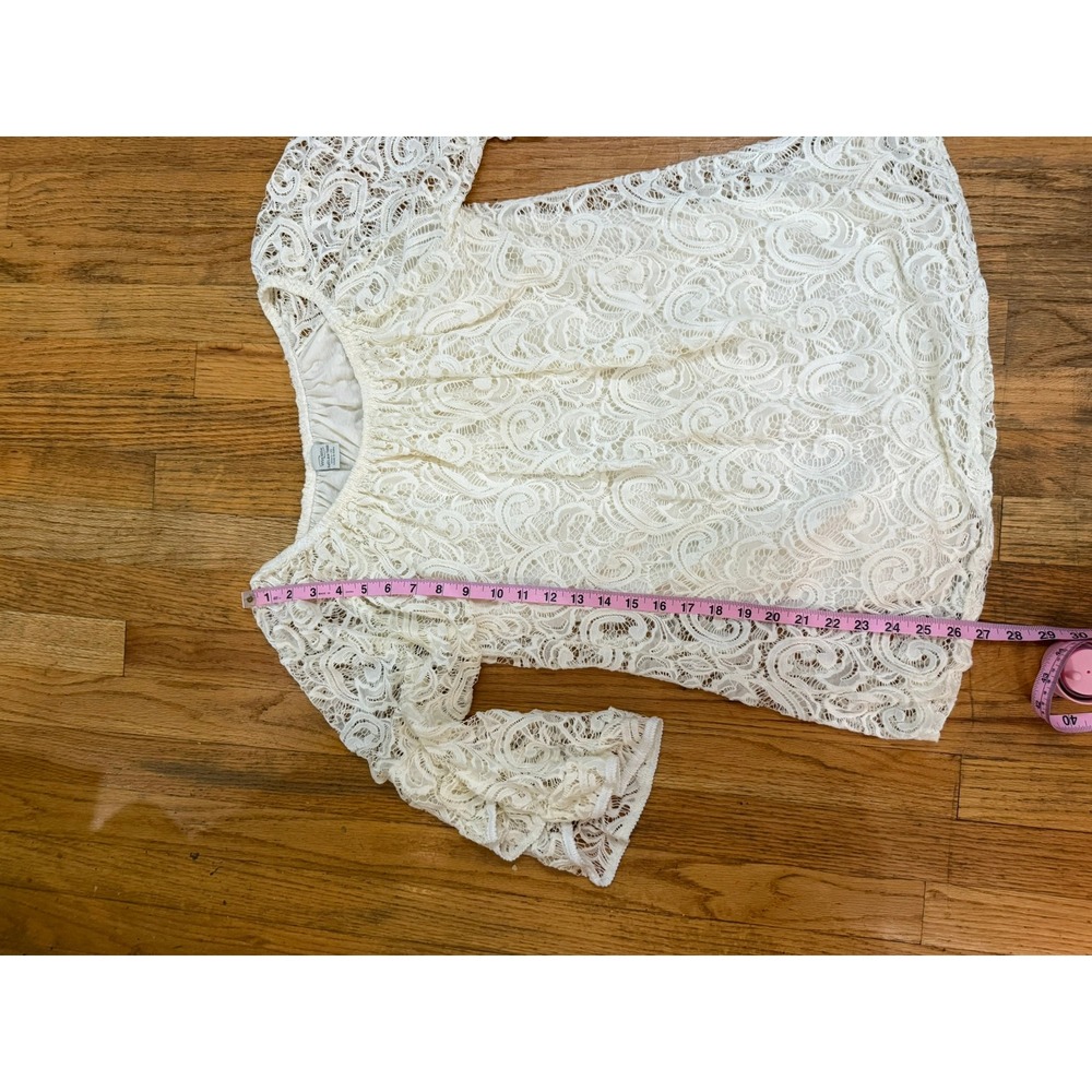 Ivory Lace Blouse Lined L/XL 3/4 Bell Sleeve Festival Cottage Whimsigoth Tunic - Picture 9 of 10